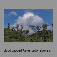 cloud capped Reventador above rainforest